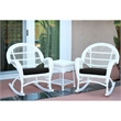 Pemberly Row 3 Piece Wicker Conversation Set in White with Brown Cushions