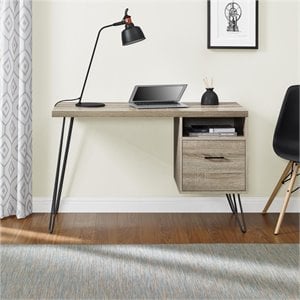 Pemberly Row Modern Writing Desk in Sonoma Oak and Gunmetal Gray