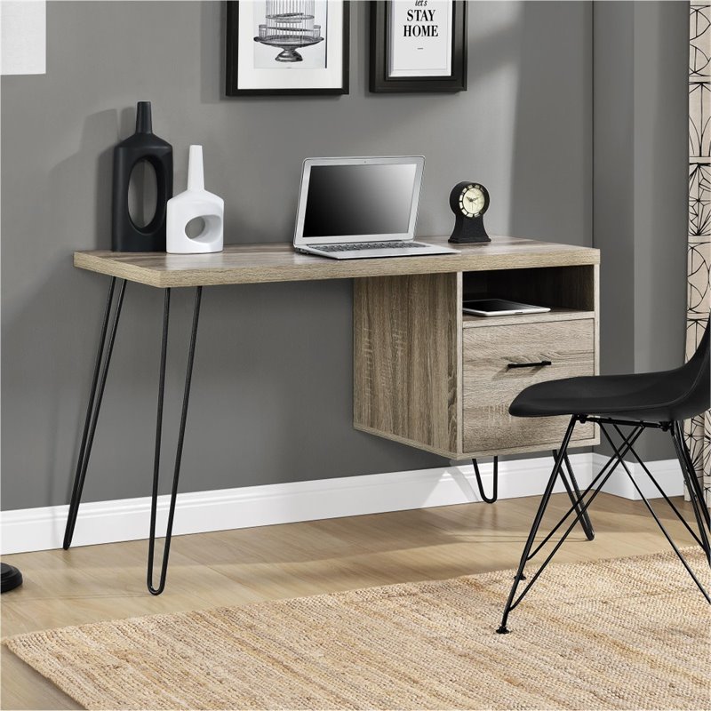 Pemberly Row Modern Writing Desk in Sonoma Oak and Gunmetal Gray