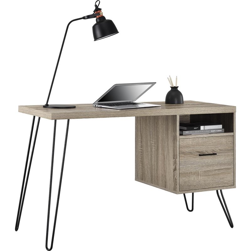 Pemberly Row Modern Writing Desk in Sonoma Oak and Gunmetal Gray
