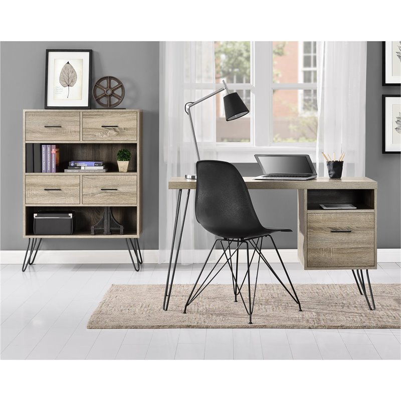 Pemberly Row Modern Writing Desk in Sonoma Oak and Gunmetal Gray