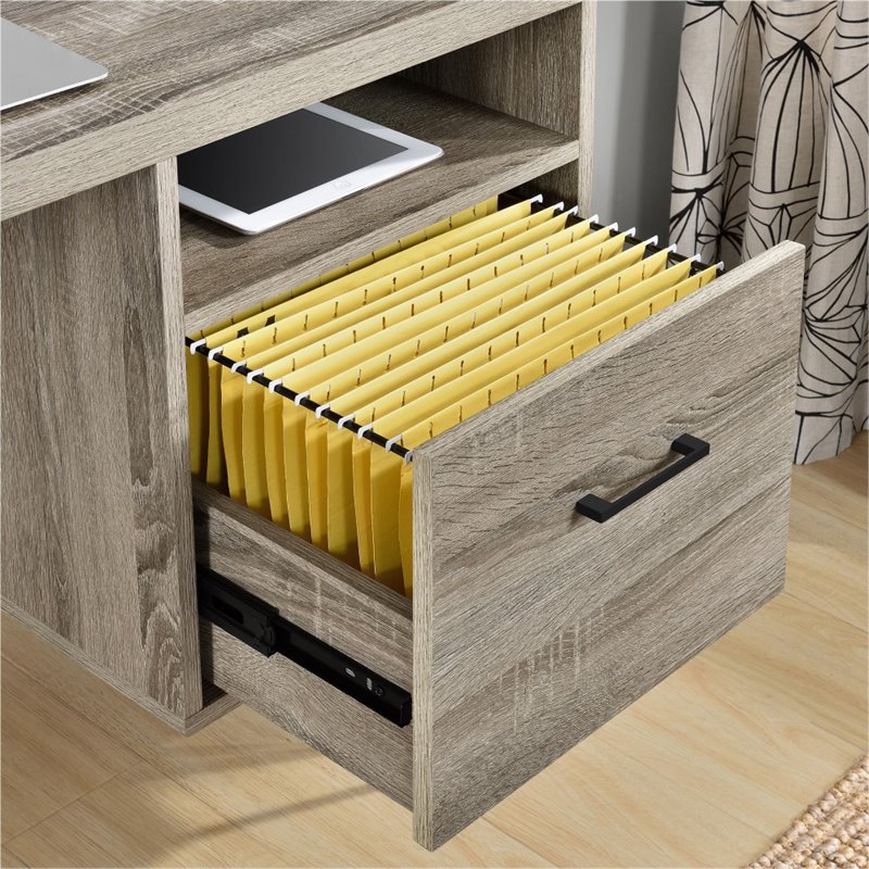 Pemberly Row Modern Writing Desk in Sonoma Oak and Gunmetal Gray