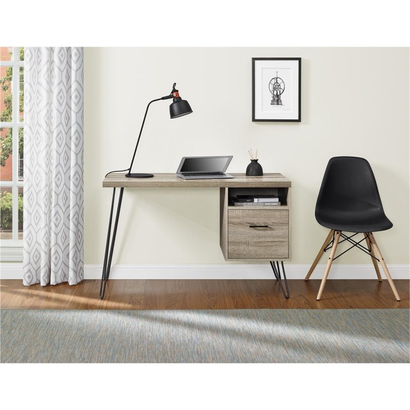 Pemberly Row Modern Writing Desk in Sonoma Oak and Gunmetal Gray