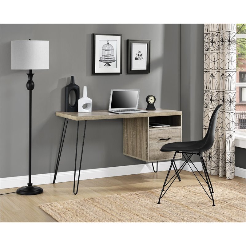 Pemberly Row Modern Writing Desk in Sonoma Oak and Gunmetal Gray