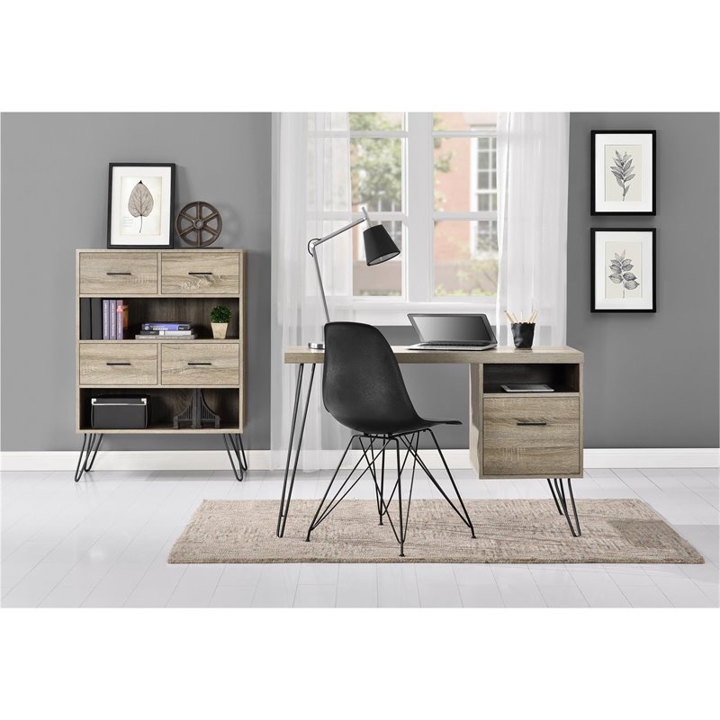 Pemberly Row Modern Writing Desk in Sonoma Oak and Gunmetal Gray
