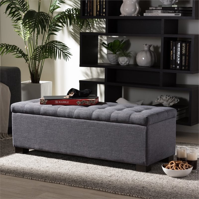 Pemberly Row Modern / Contemporary Storage Bench in Dark Gray
