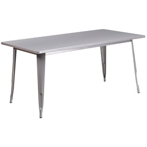 Pemberly Row Modern 31.5&quot x 63&quot Metal Dining Table in Silver