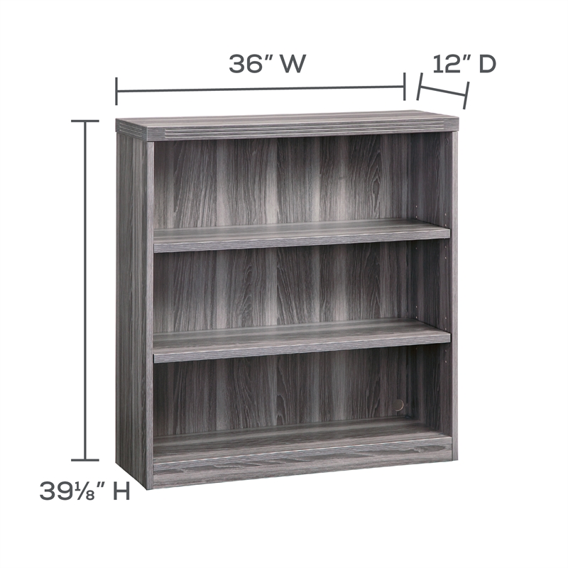 Pemberly Row Modern / Contemporary 3 Shelf Bookcase in Gray Steel