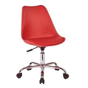 Pemberly Row Red Faux Leather Office Chair with Pneumatic Chrome Base