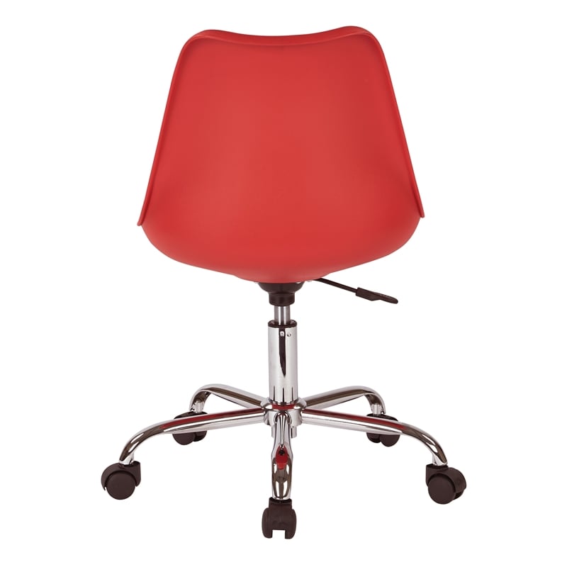 Pemberly Row Red Faux Leather Office Chair with Pneumatic Chrome Base