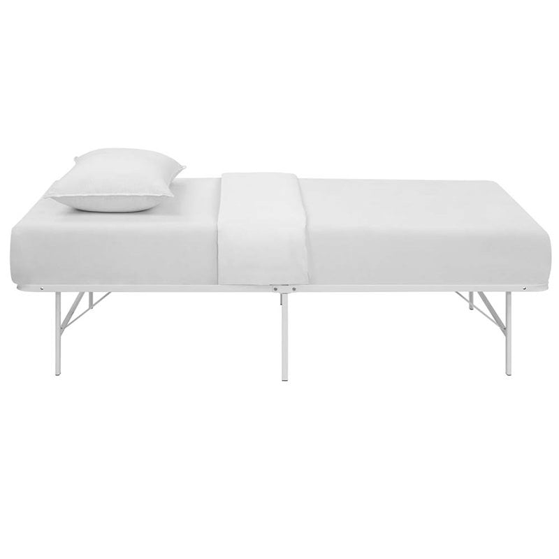 Pemberly Row Modern Stainless Steel Twin Metal Bed Frame in White