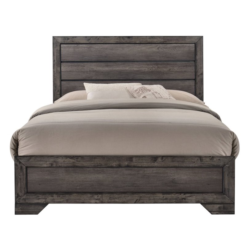 Pemberly Row Modern / Contemporary King Panel Bed in Gray Oak