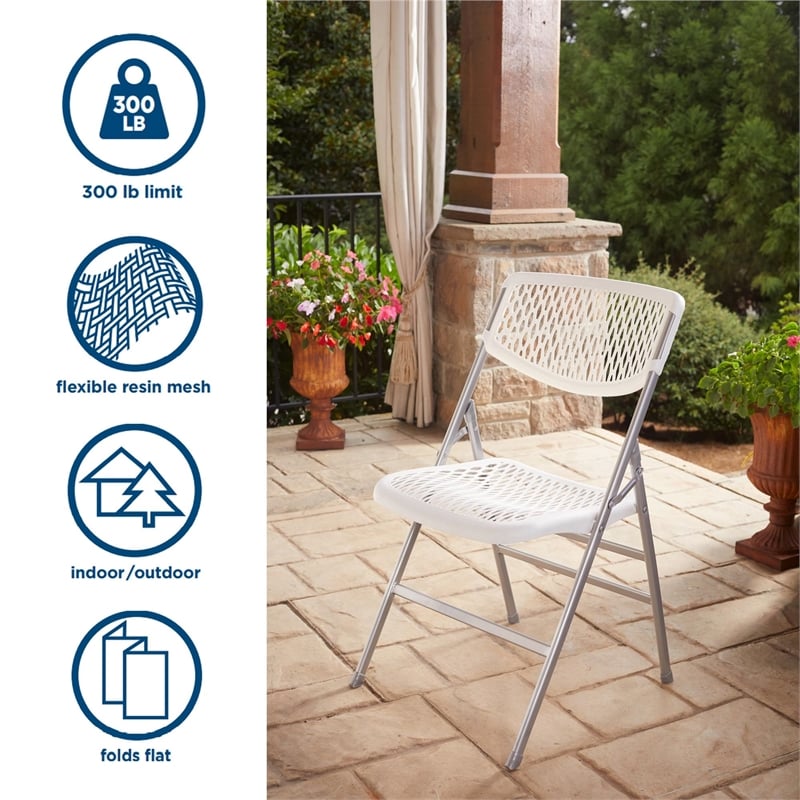 Pemberly Row Modern Resin Mesh Folding Chair in White (4-Pack)