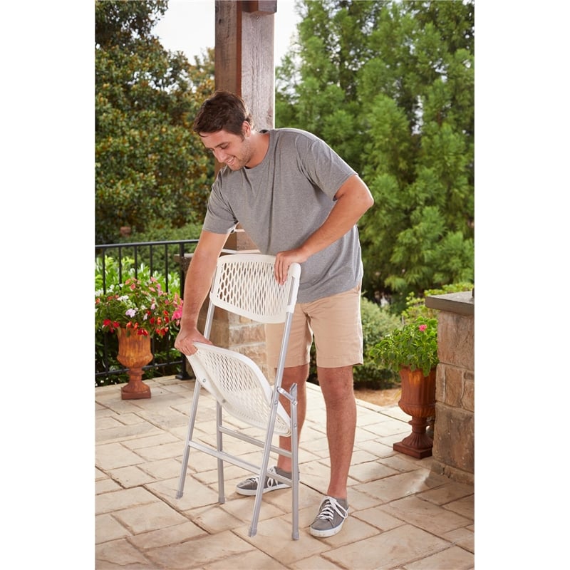 Pemberly Row Modern Resin Mesh Folding Chair in White (4-Pack)