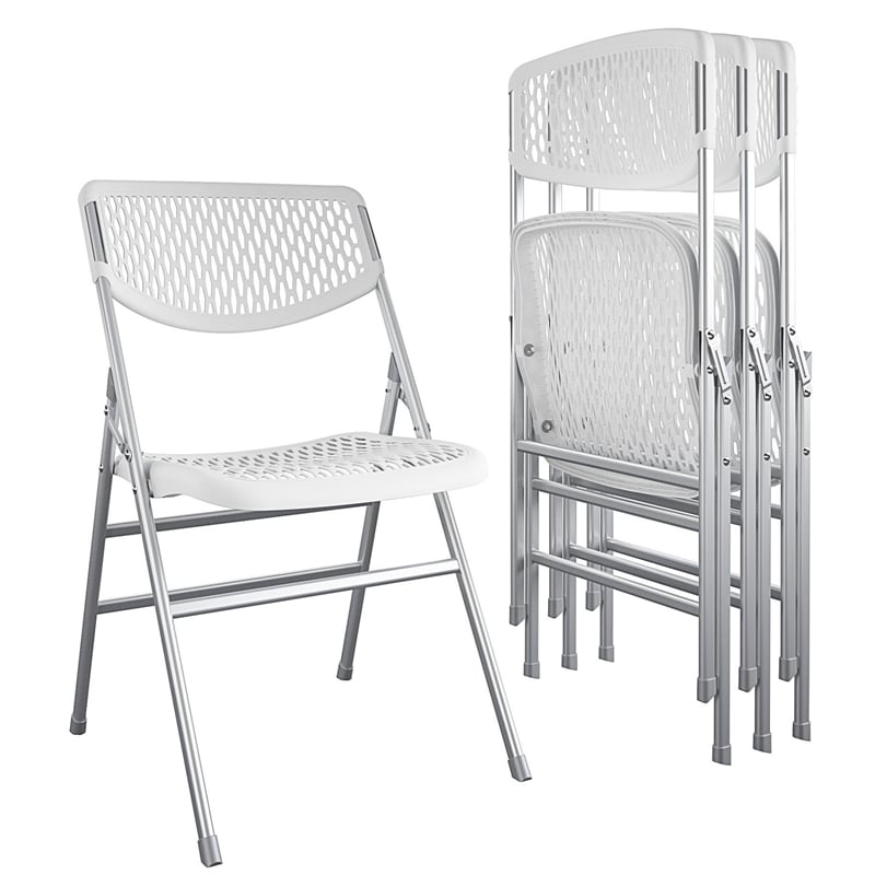 Pemberly Row Modern Resin Mesh Folding Chair in White (4-Pack)