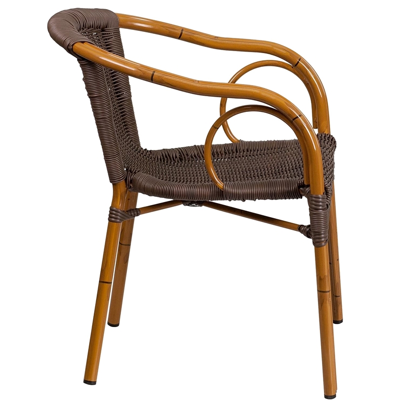Pemberly Row Rattan Chair Aluminum Frame In Dark Brown and Red Bamboo