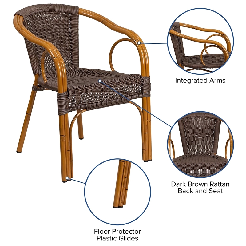 Pemberly Row Rattan Chair Aluminum Frame In Dark Brown and Red Bamboo