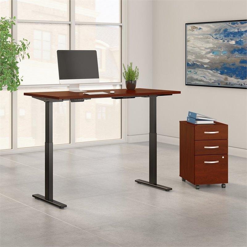Pemberly Row 72W x 30D Adjustable Desk Set in Hansen Cherry - Engineered Wood
