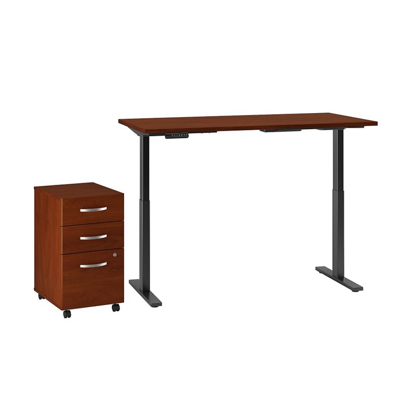 Pemberly Row 72W x 30D Adjustable Desk Set in Hansen Cherry - Engineered Wood