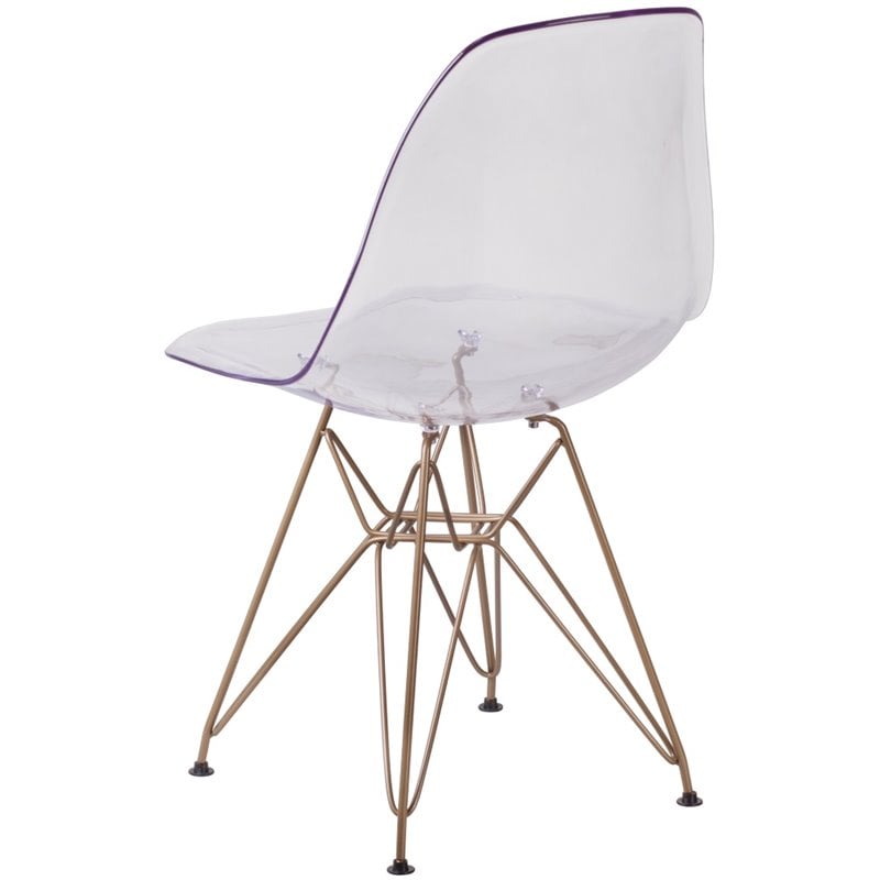 Pemberly Row Transparent Ghost Dining Side Chair with Gold Metal Base