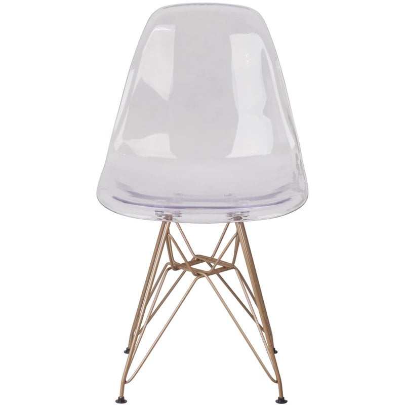 Pemberly Row Transparent Ghost Dining Side Chair with Gold Metal Base