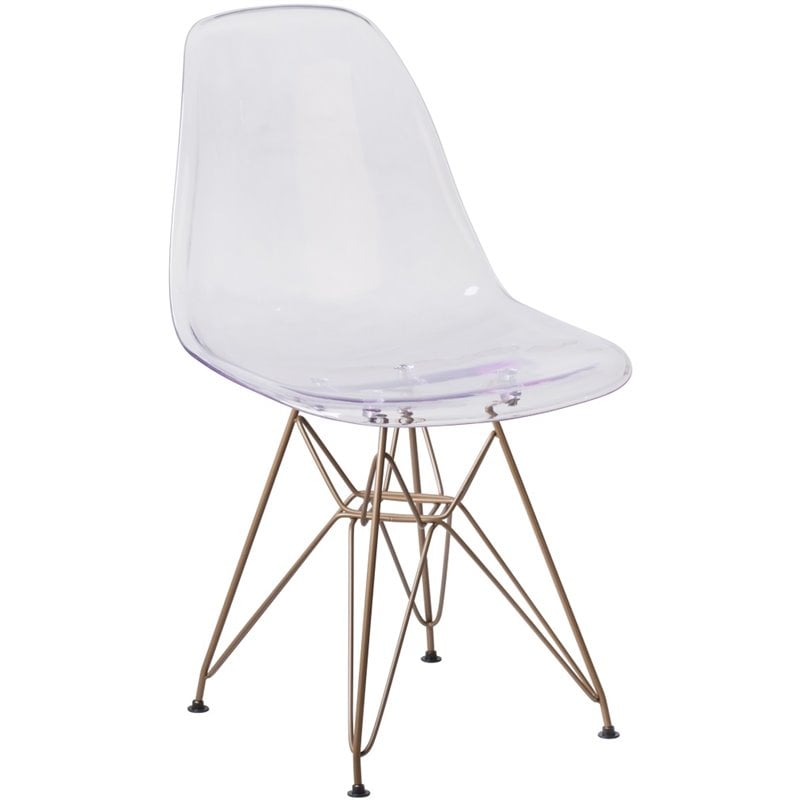 Pemberly Row Transparent Ghost Dining Side Chair with Gold Metal Base