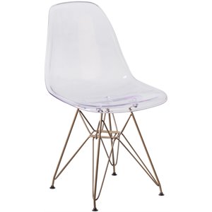 Pemberly Row Transparent Ghost Dining Side Chair with Gold Metal Base