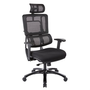 pemberly row vertical black mesh back chair with shiny black base with headrest
