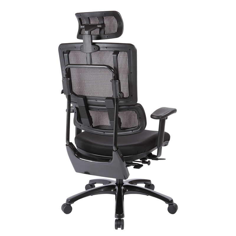 Pemberly Row Vertical Black Mesh Back Chair with Shiny Black Base with Headrest