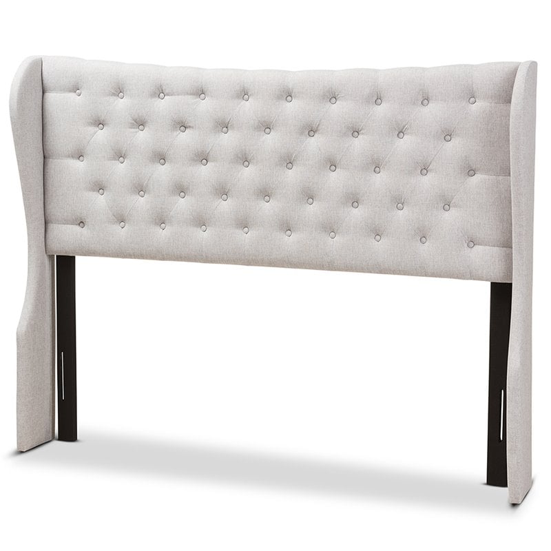 Pemberly Row Modern King Winged Panel Headboard in Grayish Beige
