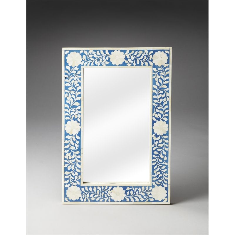 Pemberly Row Modern / Contemporary Blue Bone Inlay Wall Mirror