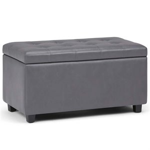 Pemberly Row 34&quot W Rectangle Storage Ottoman in Stone Gray Faux Leather