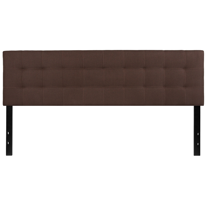 Pemberly Row Modern King Fabric Panel Headboard in Dark Brown