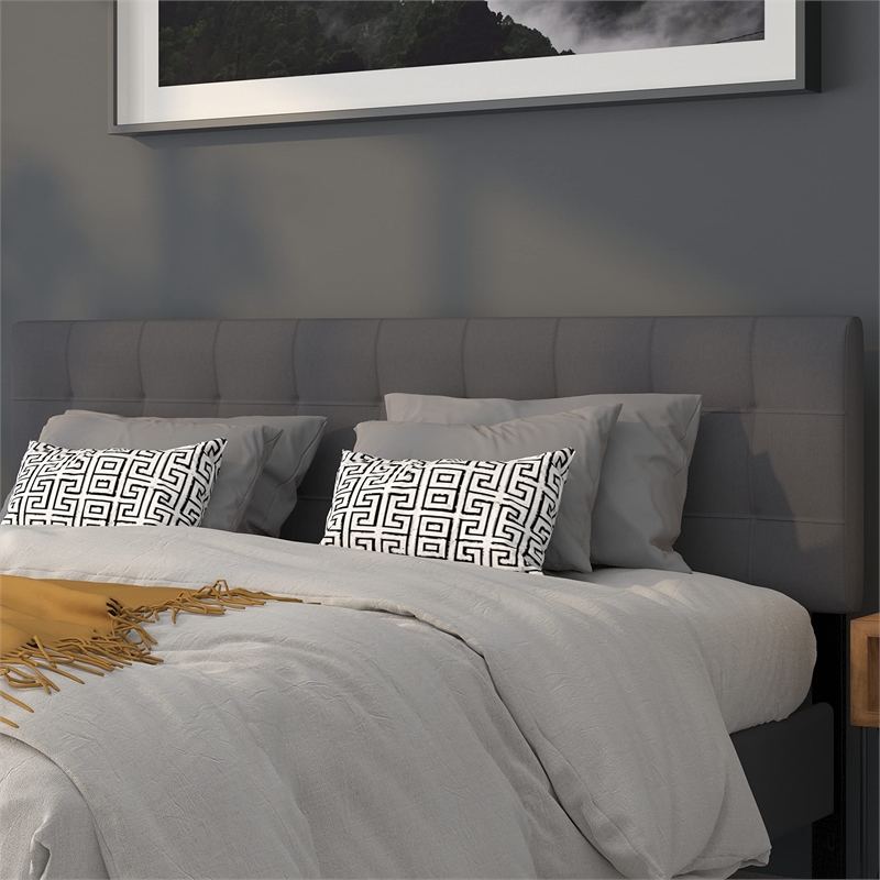 Pemberly Row Modern King Fabric Panel Headboard in Dark Gray