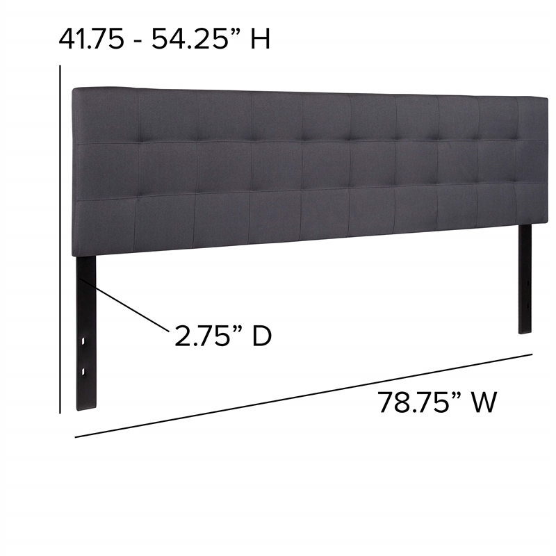 Pemberly Row Modern King Fabric Panel Headboard in Dark Gray
