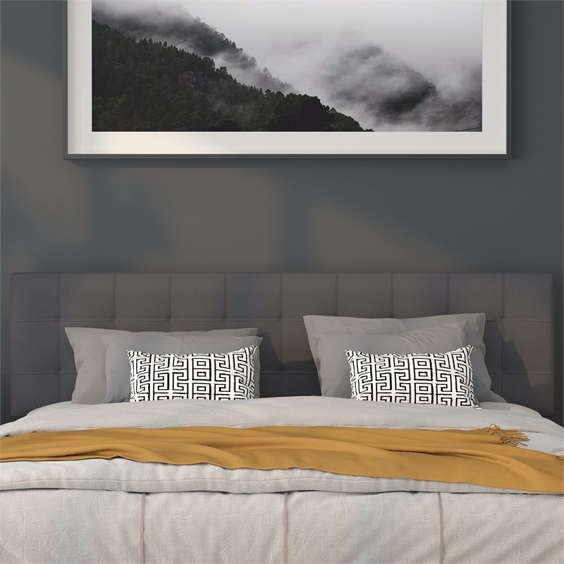 Pemberly Row Modern King Fabric Panel Headboard in Dark Gray