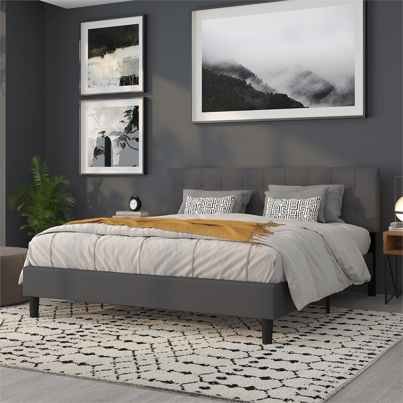 Pemberly Row Modern King Fabric Panel Headboard in Dark Gray