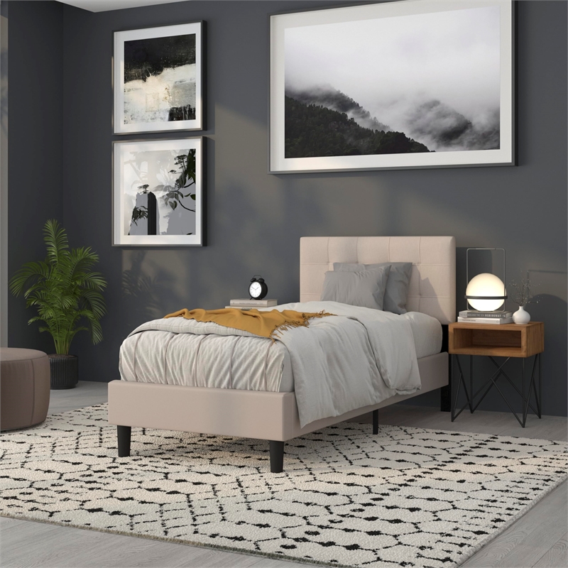 Pemberly Row Contemporary Queen Fabric Panel Headboard in Camel