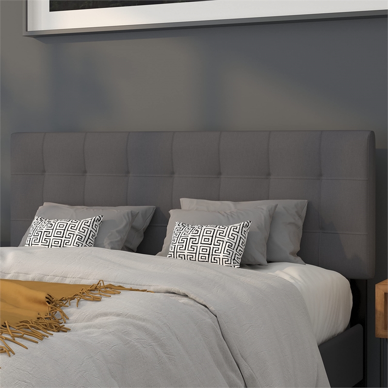 Pemberly Row Modern Queen Fabric Panel Headboard in Dark Gray