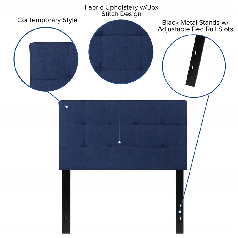 Pemberly Row Contemporary Twin Fabric Panel Headboard in Navy