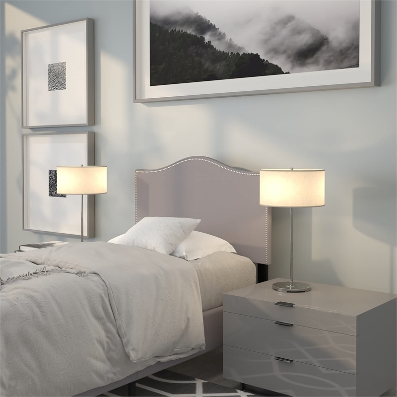 Pemberly Row Modern Upholstered Twin Panel Headboard in Light Gray