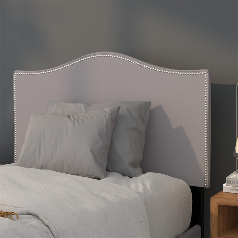 Pemberly Row Modern Upholstered Twin Panel Headboard in Light Gray