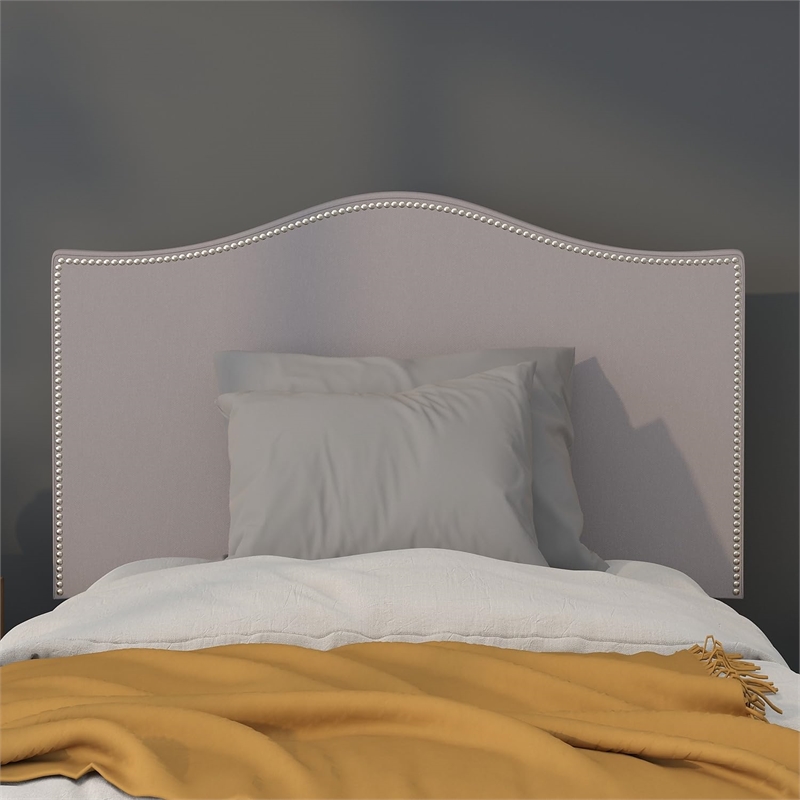 Pemberly Row Modern Upholstered Twin Panel Headboard in Light Gray