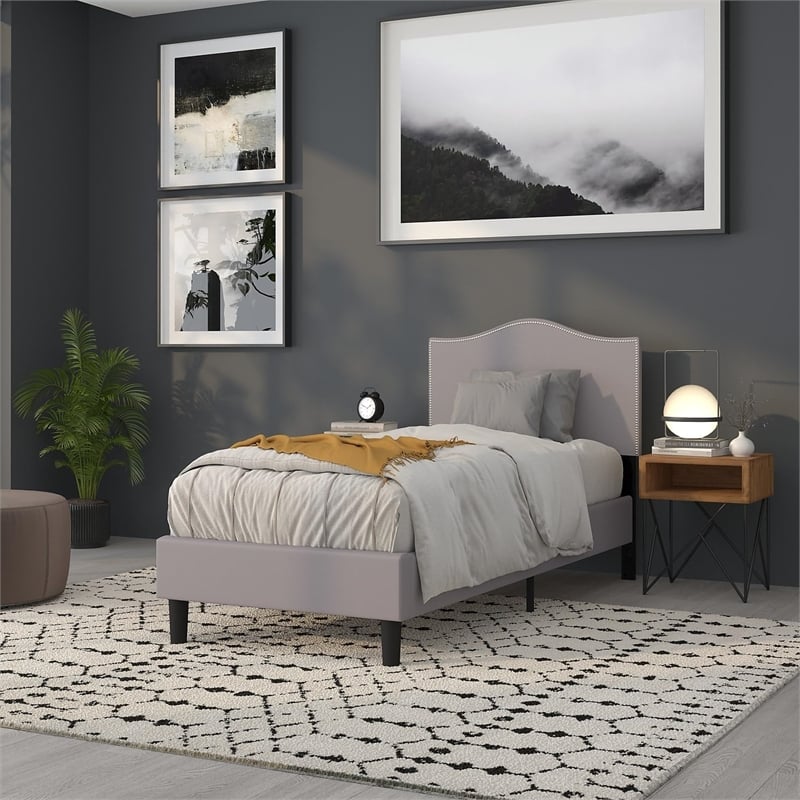 Pemberly Row Modern Upholstered Twin Panel Headboard in Light Gray
