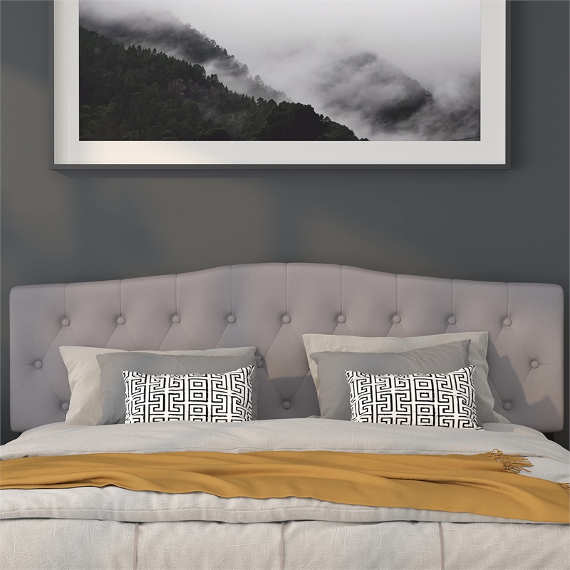 Pemberly Row Modern Tufted King Panel Headboard in Light Gray