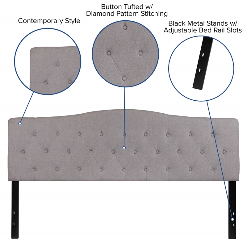Pemberly Row Modern Tufted King Panel Headboard in Light Gray