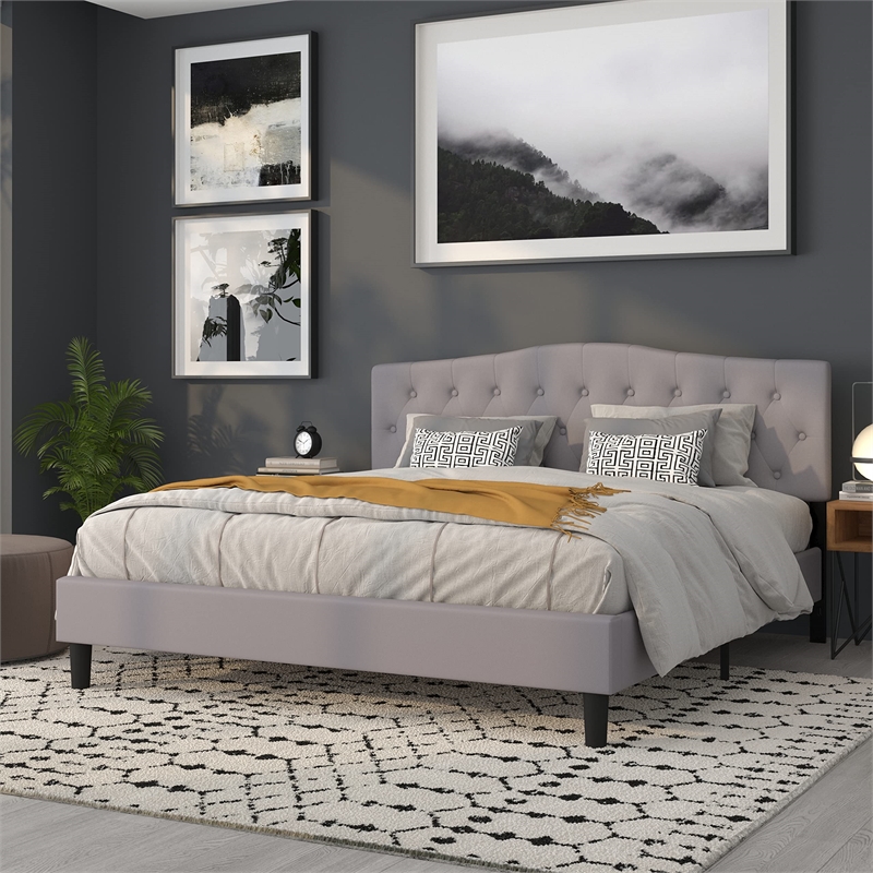 Pemberly Row Modern Tufted King Panel Headboard in Light Gray