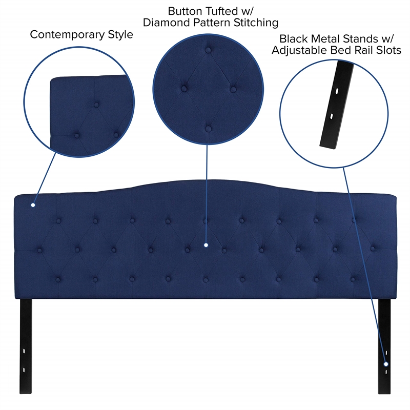 Pemberly Row Contemporary Tufted King Panel Headboard in Navy