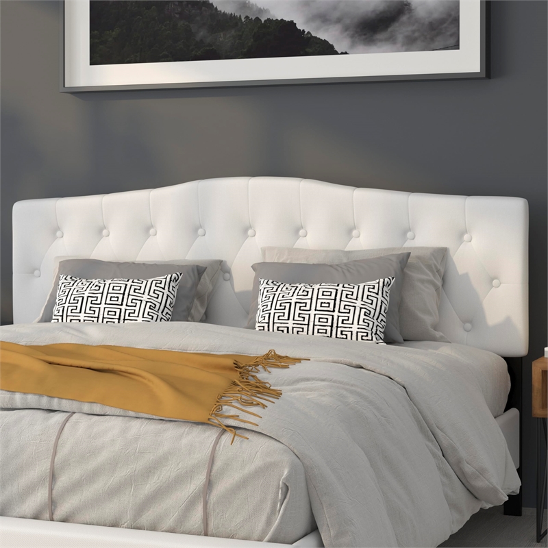 Pemberly Row Contemporary Tufted King Panel Headboard in White