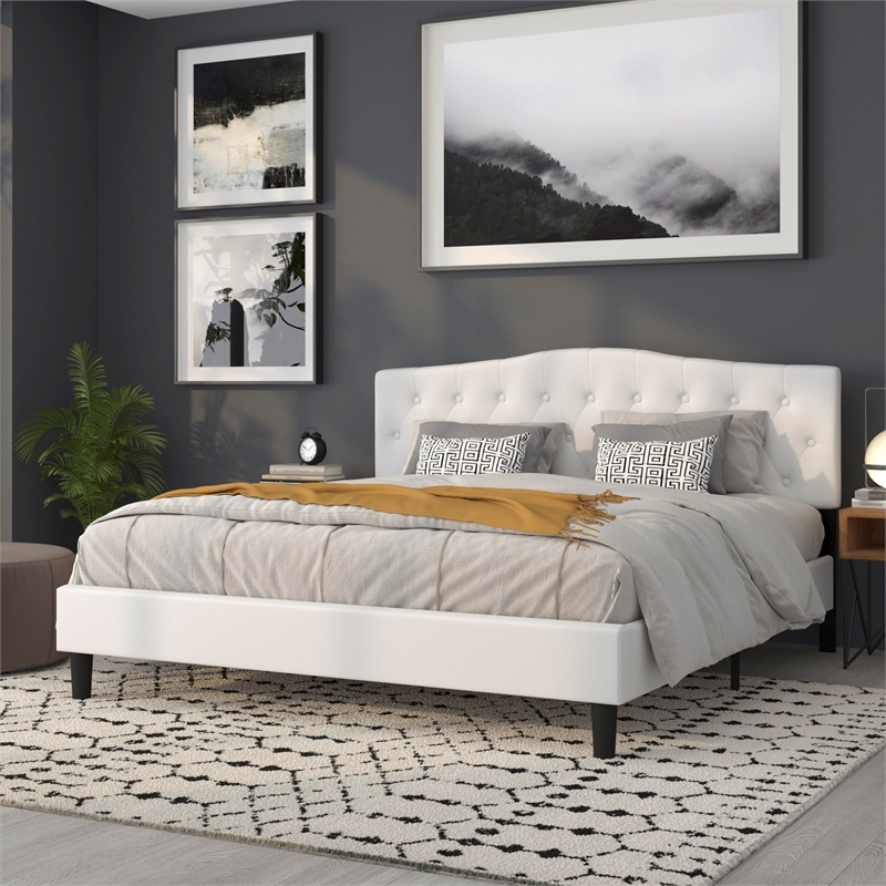 Pemberly Row Contemporary Tufted King Panel Headboard in White